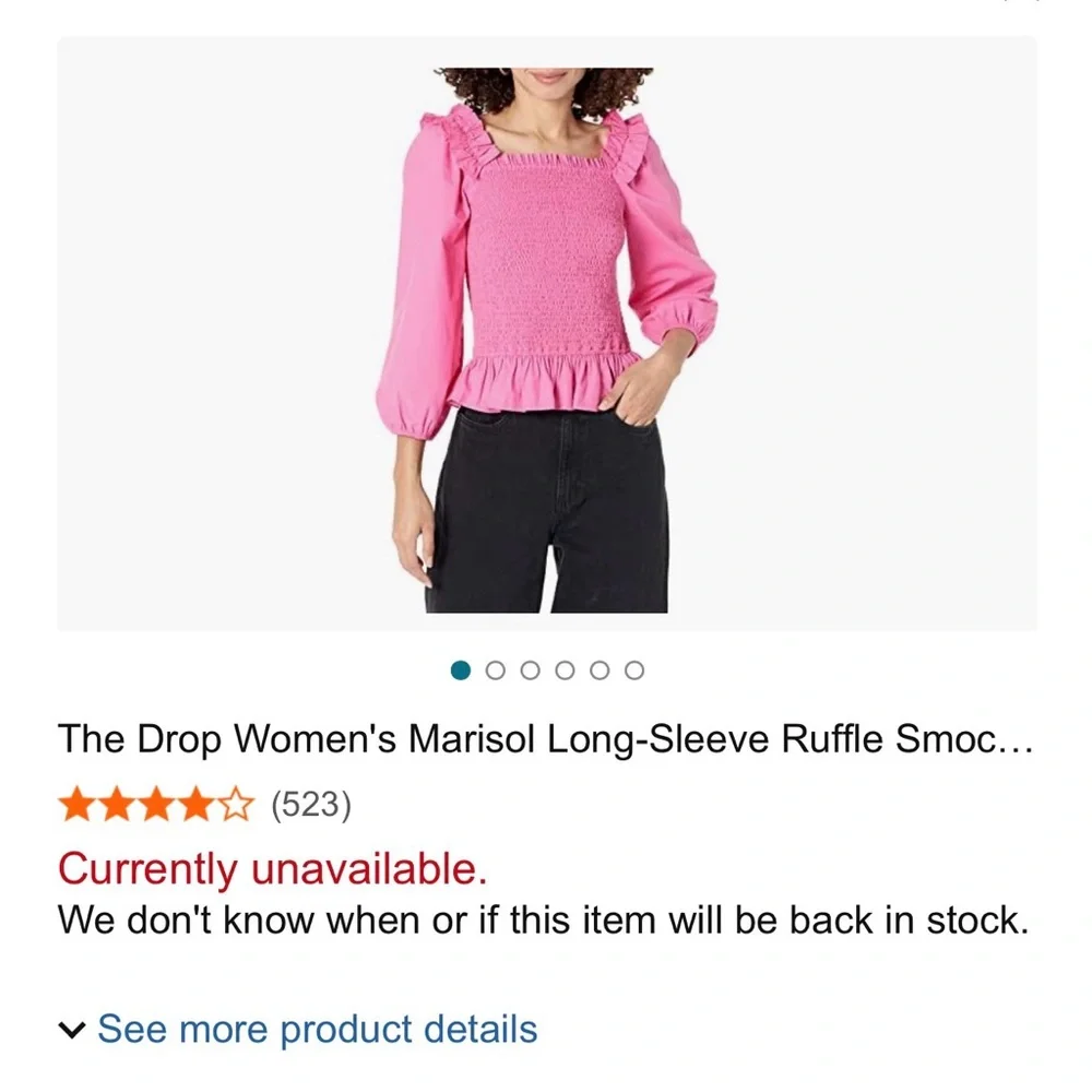 The Drop Smocked Square-Neck Ruffle Puff-Sleeve Blouse in Hot Pink - Picture 9 of 9